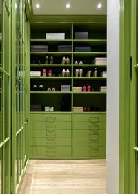 Г-образная гардеробная комната в зеленом цвете Петропавловск-Камчатский