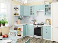 Небольшая угловая кухня в голубом и белом цвете Петропавловск-Камчатский